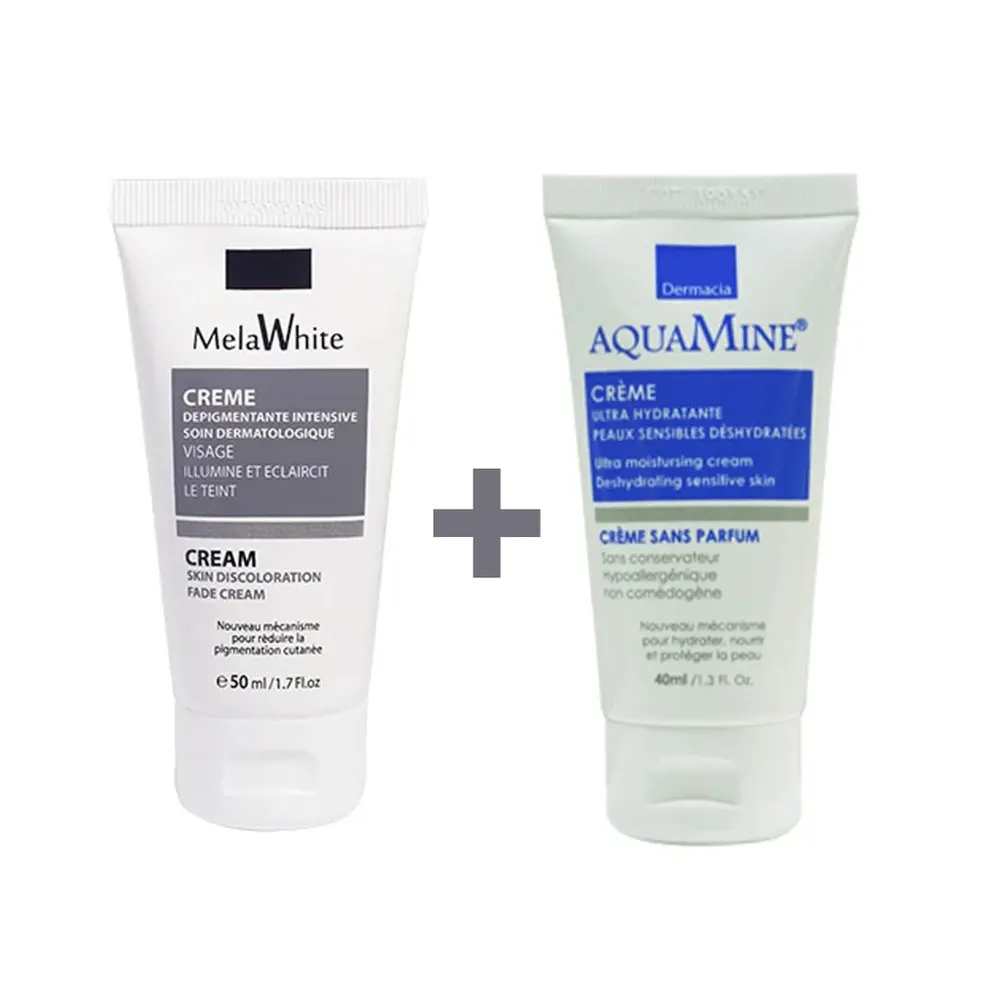 Dermacia Aquamine كريم شديد الترطيب 40 مل + MelaWhite كريم مزيل للتصبغات 40 مل