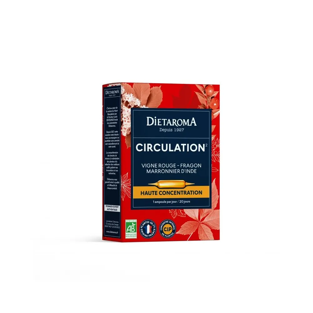 Dietaroma C.I.P. الدورة الدموية* العنب الأحمر، كستناء الهند، الرسكس العضوي 20 أمبولة
