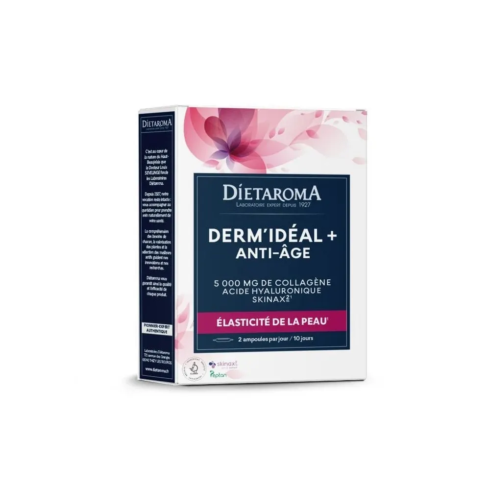 Dietaroma DermIdéal + مضاد للشيخوخة 5000 ملغ كولاجين حمض الهيالورونيك Skinax2 20 أمبولة