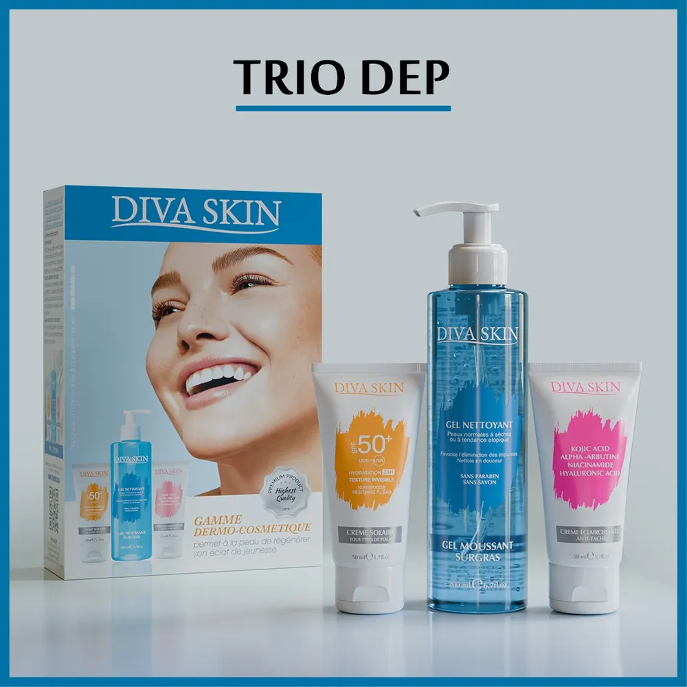 Diva Skin باك كريم ضد البقع 50 مل + جل منظف 200 مل + واقي شمسي غير مرئي