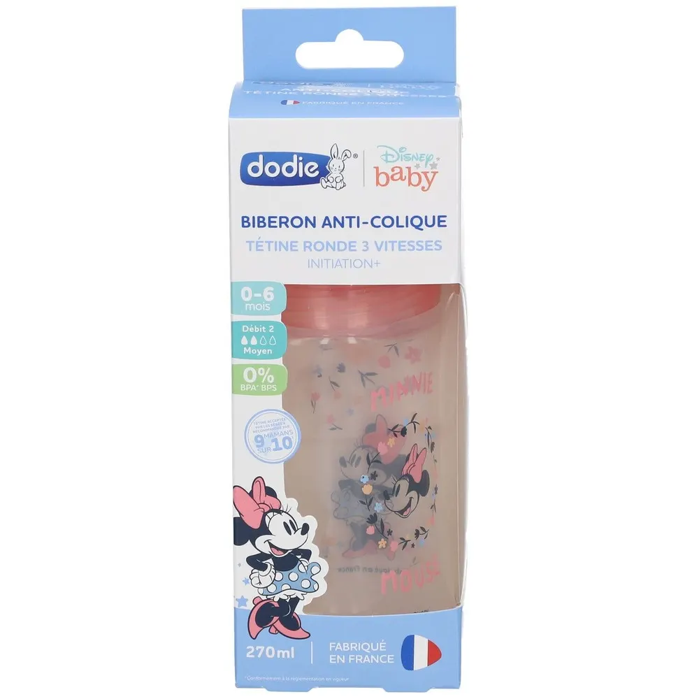 DODIE BIBERON INITIATION+ 270ML MINNIE ROSE 0-6 M TETINE RONDE 2