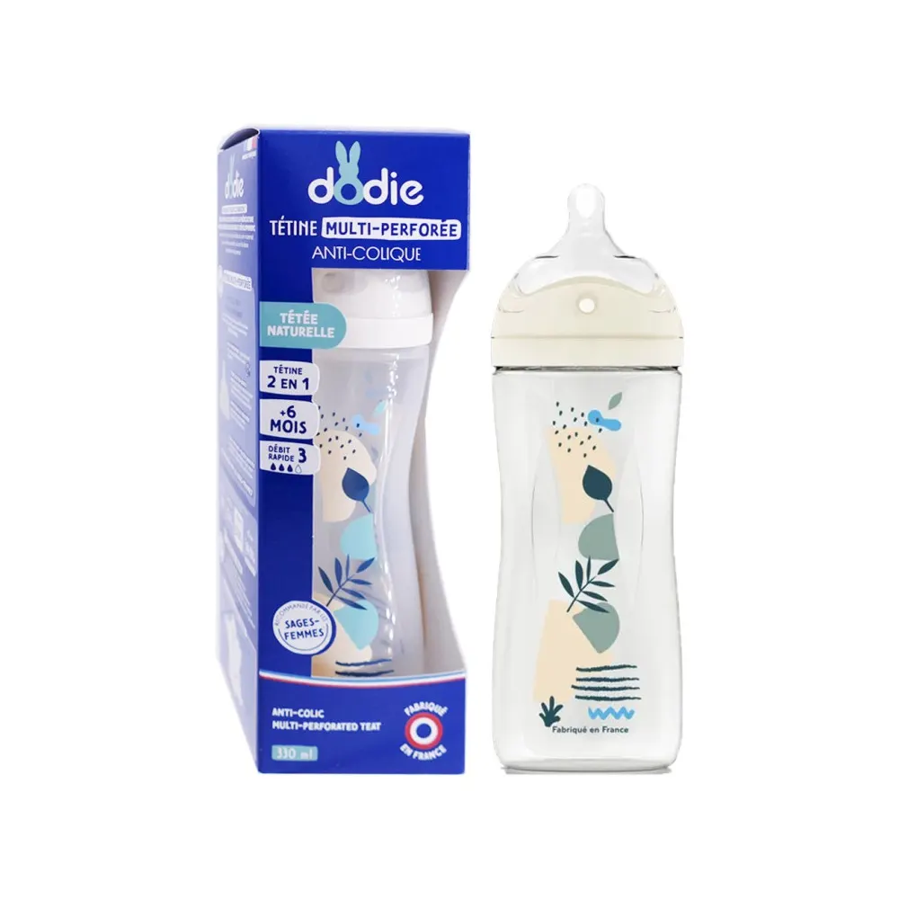 DODIE BIBERON TETINE MULT ANTI COLIQUE +6 MOIS DEBIT 3 BLEU 330 ML