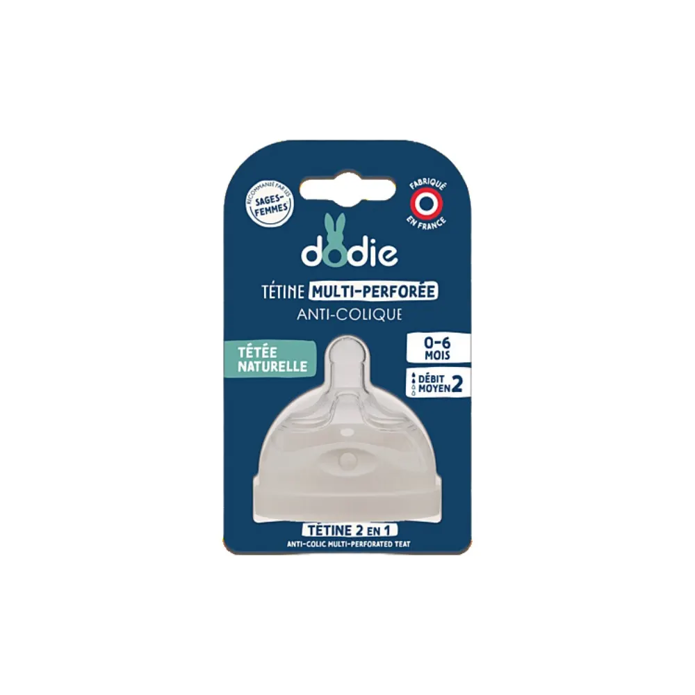 Dodie Biomimétisme Tétine multi perforée anti-colique 0-6 mois débit 2