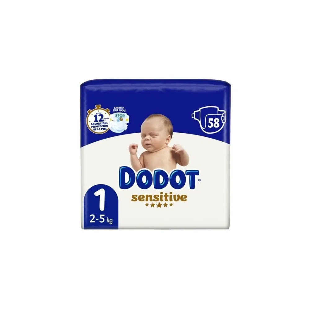 Dodot حفاضات Sensitive المقاس T1 2–5 كغ – 58 قطعة