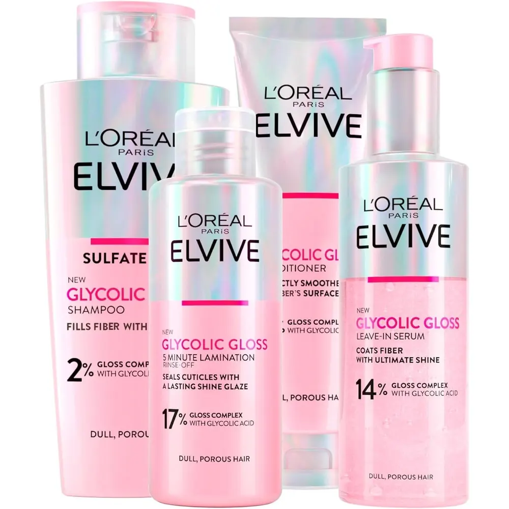 ELSEVE باقة روتين Glycolic Gloss شامبو 200 مل + بخاخ 150 مل + بلسم 200 مل