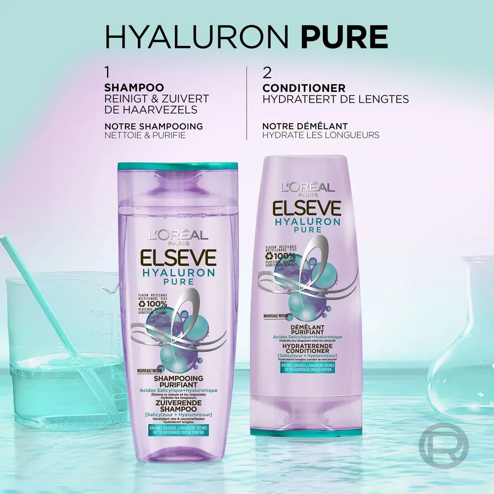 Elseve Routine Hyaluron Pure Shampooing Purifiant 72h 200ml + Démêlant 200ml + Sérum 102ml
