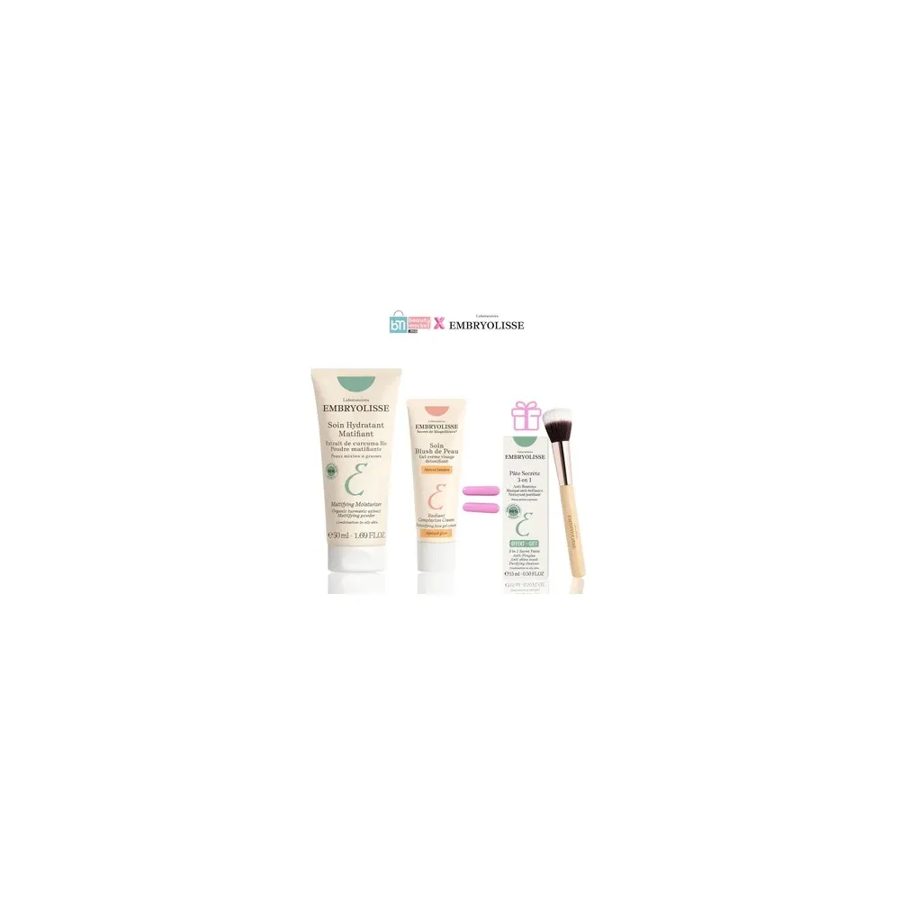 Embryolisse Soin Hydratant Matifiant 50ml + Blush Abricot 30ml = Pinceau + Pâte Secrète 3-en-1-15ml OFFERTS