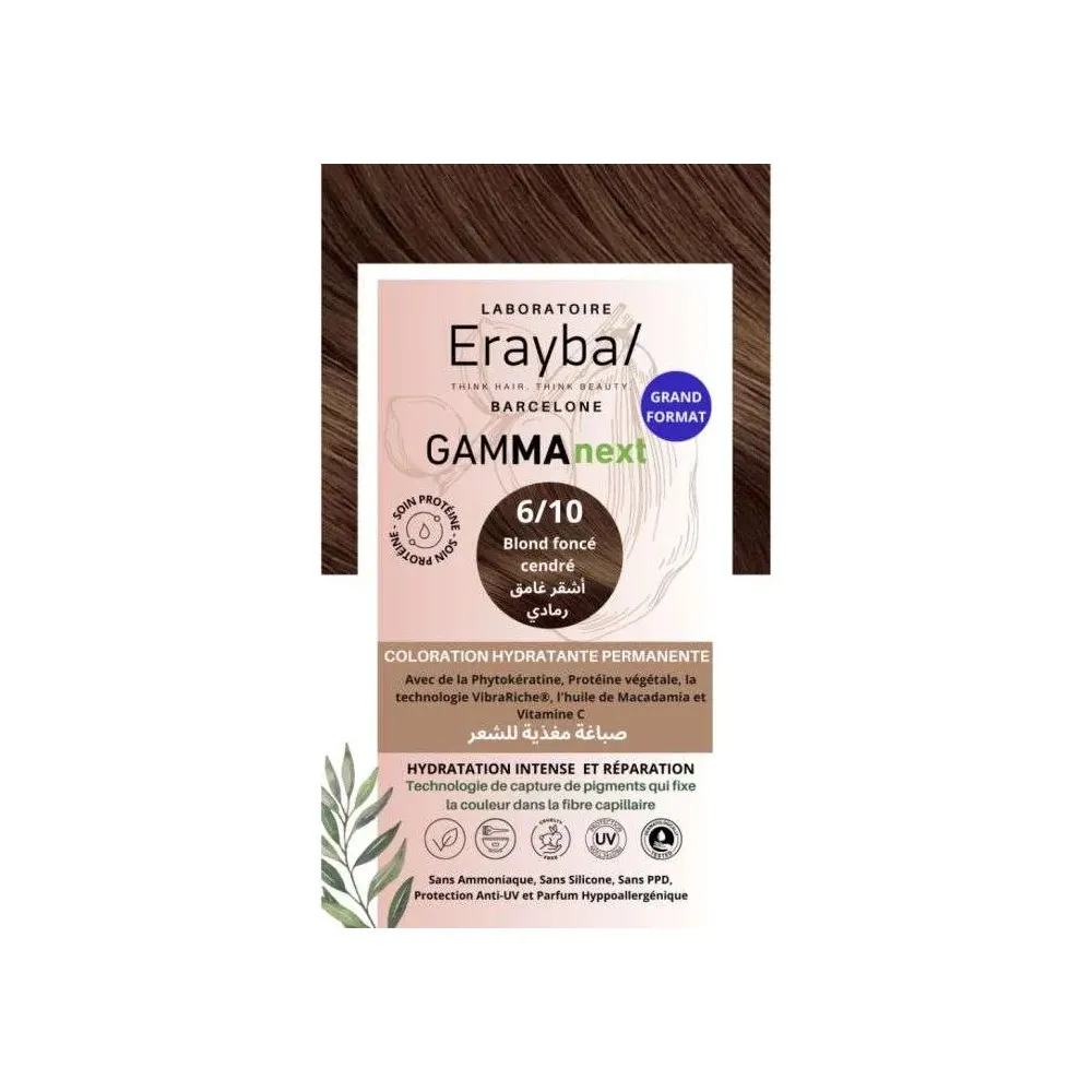 ERAYBA NEXT COLORATION HYDRATANTE PERMANENTE N6/10 BLOND FONCE CENDRE