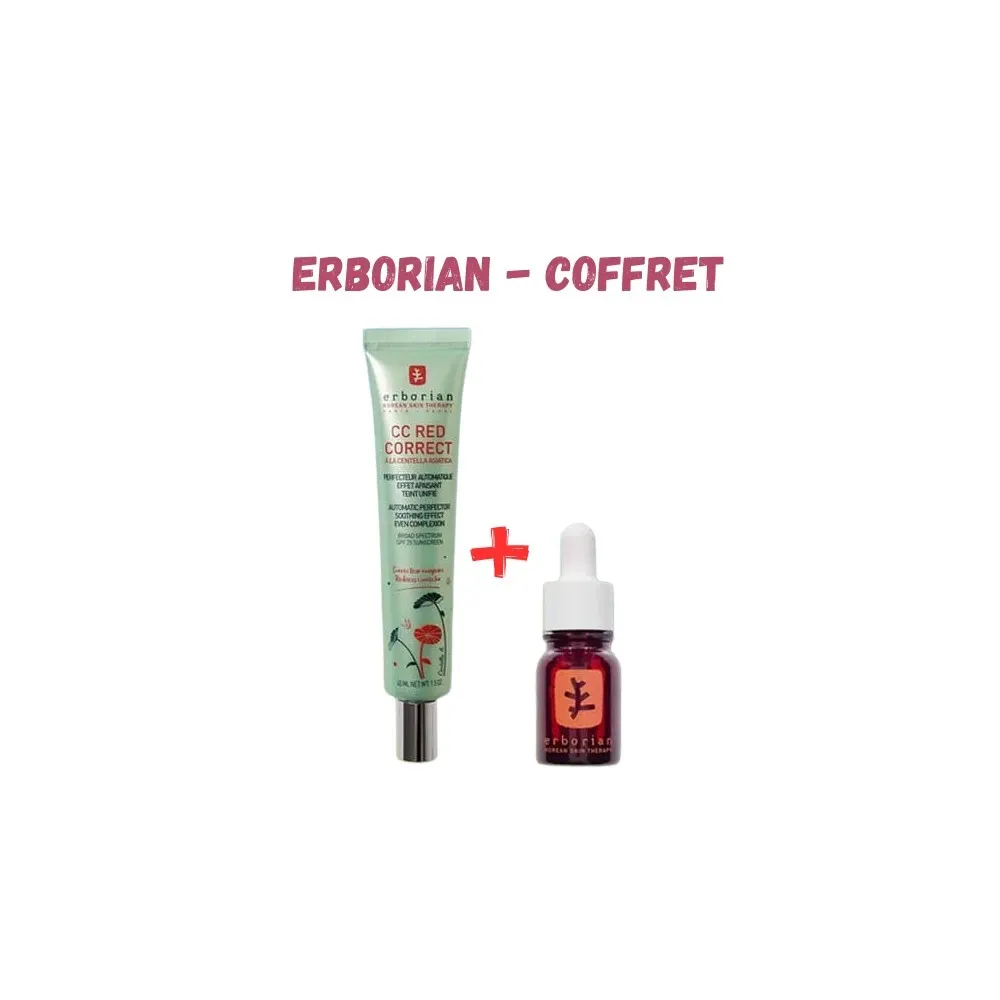 Erborian CC Red Correct Anti redness cream 45ML + Skin Therapy Huile visage multi-perfectrice 10ml