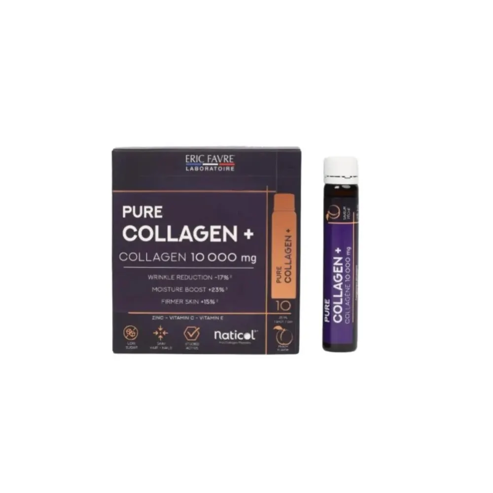 Eric Favre Pure Collagène+ 10000 mg – 10 Ampoules 25ml | Anti-Âge, Peau & Articulations