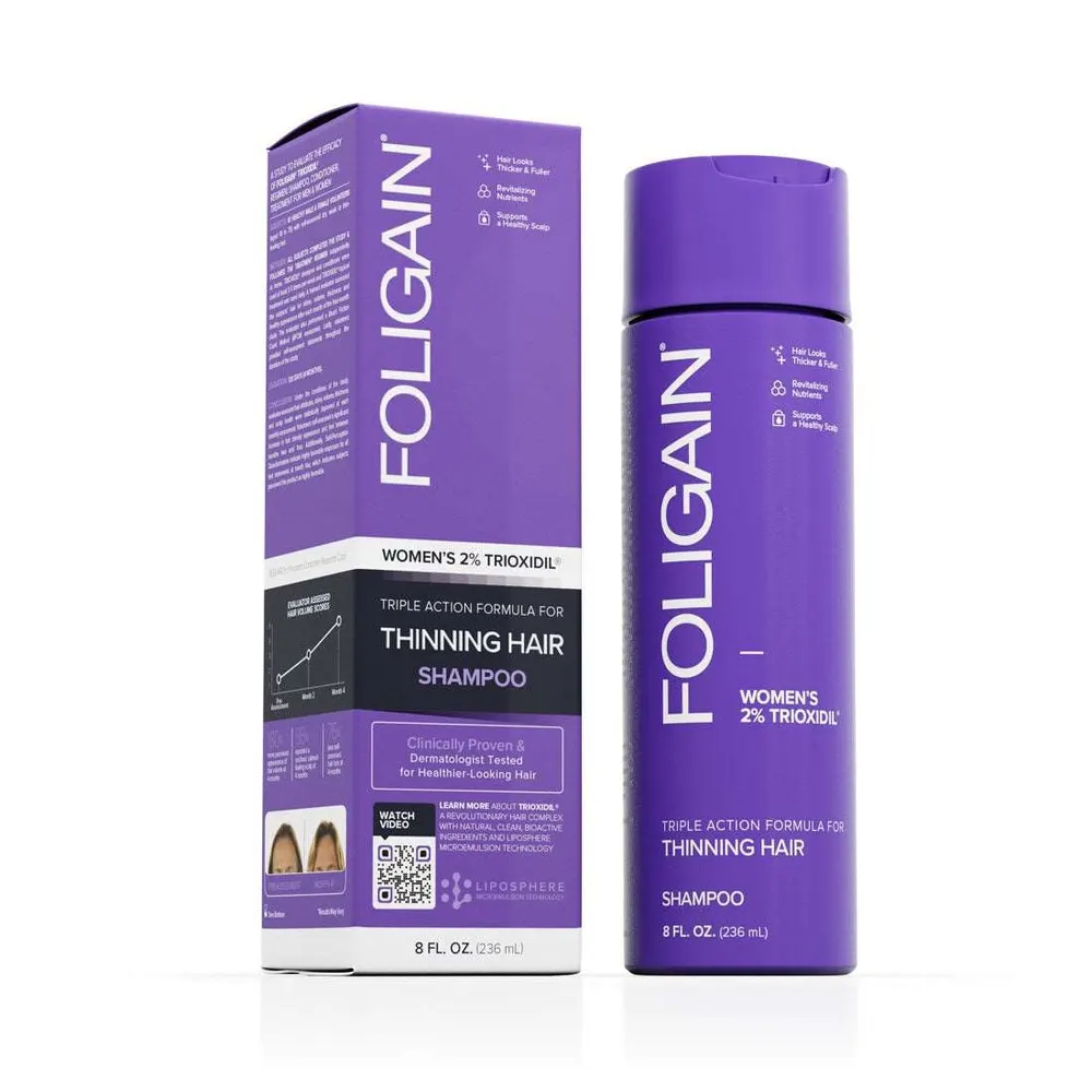 FOLIGAIN Shampoo triple action pour cheveux clairsemés pour femmes avec 2% de Trioxidil