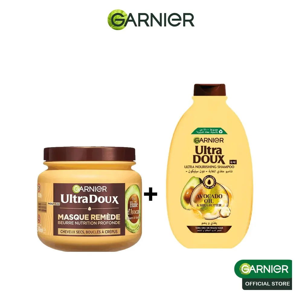 Garnier Ultra Doux Hair Remedy أفوكادو والشيا ماسك 340 مل + شامبو 400 مل