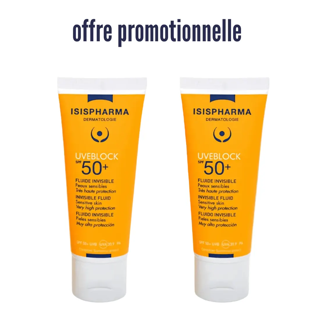 Isis Pharma Uveblock Fluide Invisible SPF50+ 40 مل × 2 (عرض ترويجي)