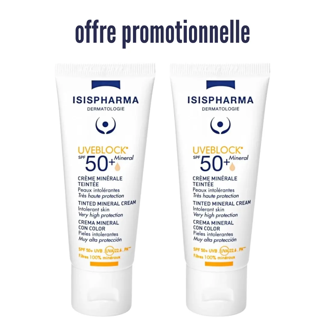 Isis Pharma Uveblock Mineral Teintée SPF50+ 40 مل × 2 (عرض ترويجي)