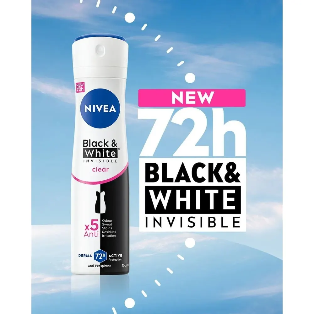Ivea مزيل العرق Black & White Invisible Clear مضاد للتعرق 72 ساعة