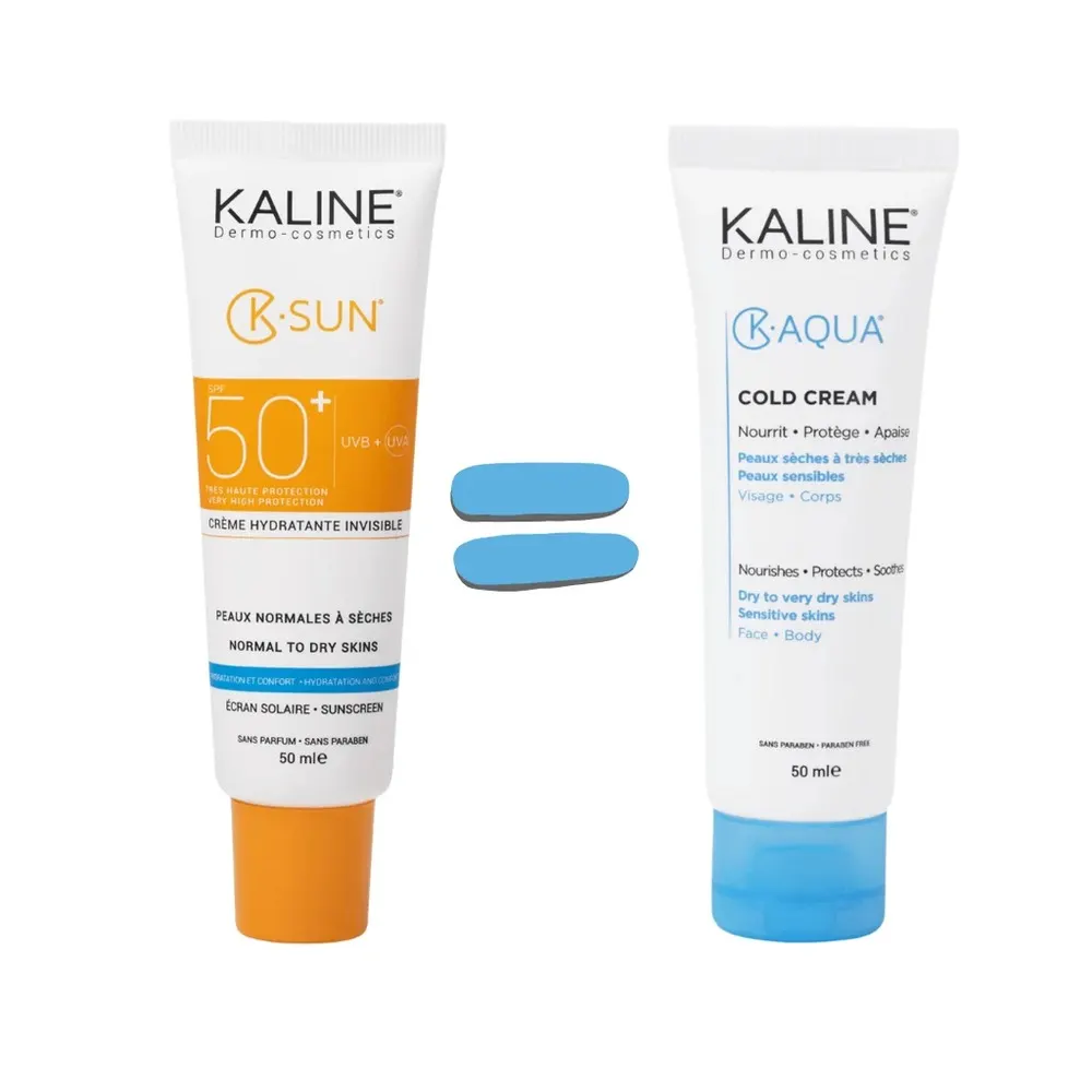 Pack KALINE K-SUN كريم غير مرئي SPF 50 للبشرة العادية إلى الجافة = K-Aqua Cold Cream هدية