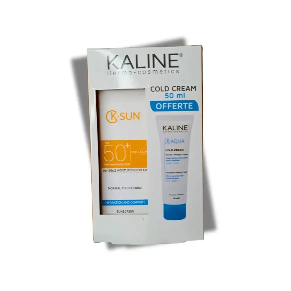 Kaline Pack K-Sun واقي شمسي Invisible للبشرة المختلطة إلى الدهنية SPF 50 = K-Aqua Cold Cream هدية