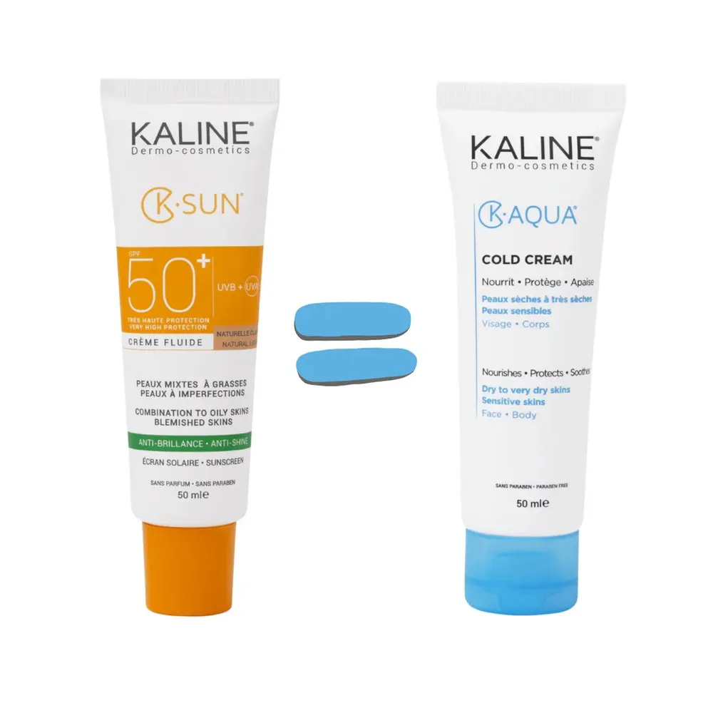 Kaline K-Sun للبشرة المختلطة إلى الدهنية Naturelle Claire SPF 50 = K-Aqua Cold Cream هدية