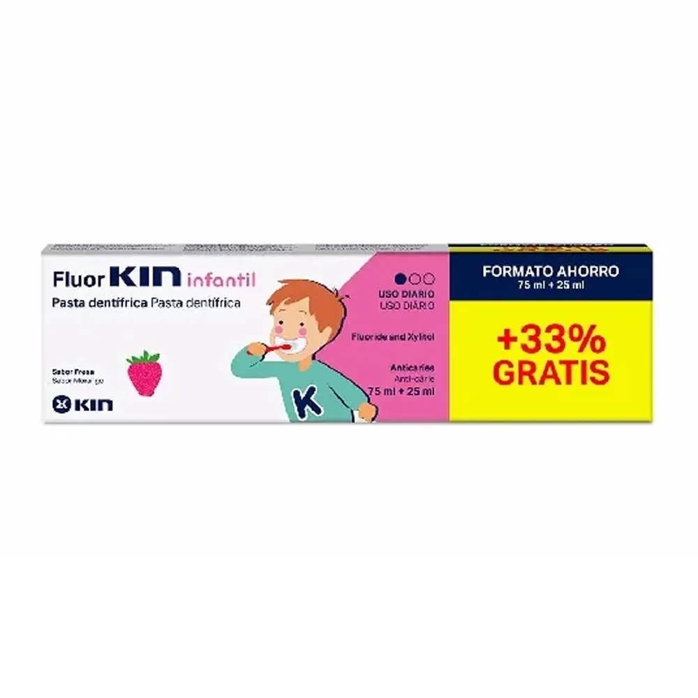 Kin Fluor معجون أسنان للأطفال بالفراولة 75 مل + 25 غ