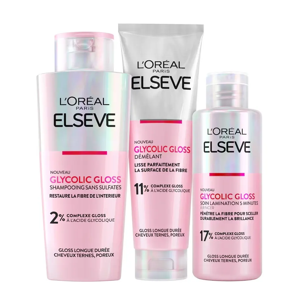 L'ORÉAL PARIS ELSEVE PACK GLYCOLIC GLOSS ROUTINE SANS SULFATE APSH + RO SHP = VANITY OFFERTE