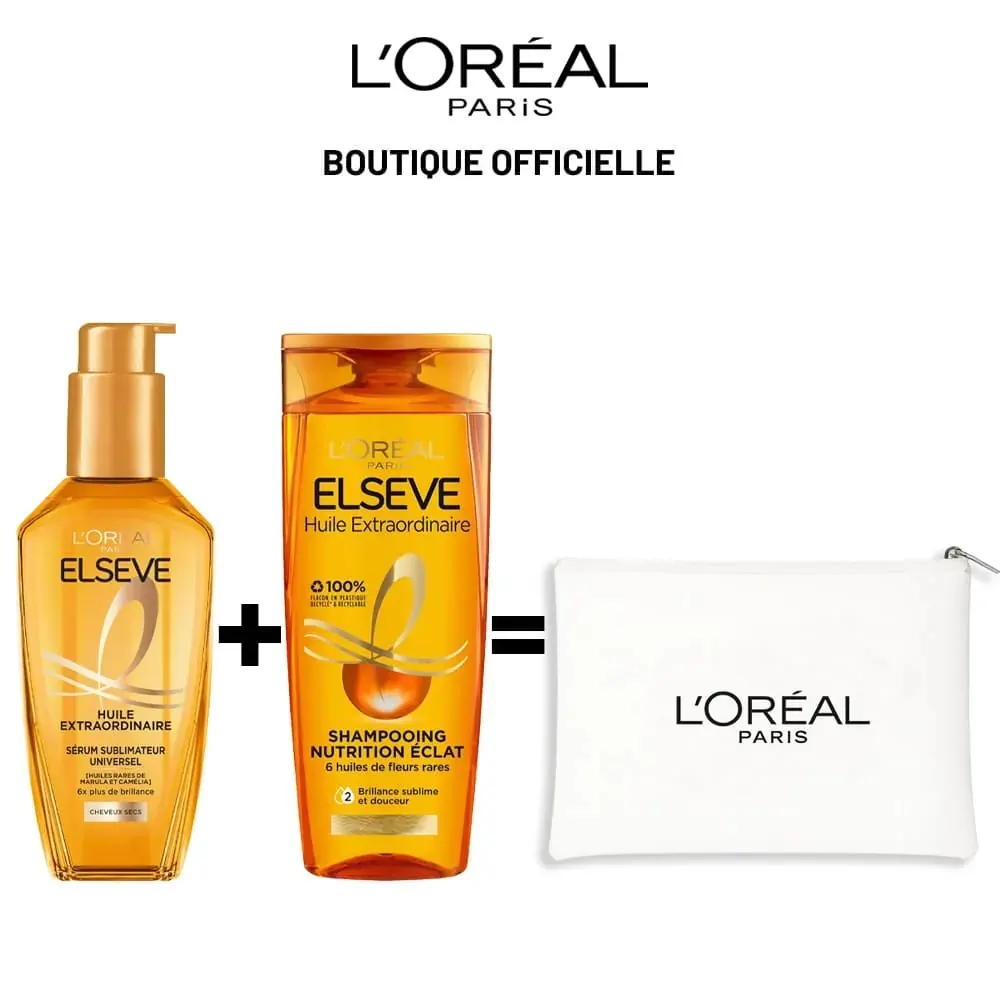 L'ORÉAL PARIS ELSEVE HUILE EXTRAORDINAIRE 100ML = SHAMPOOING 200ML + TROUSSE OFFERTS