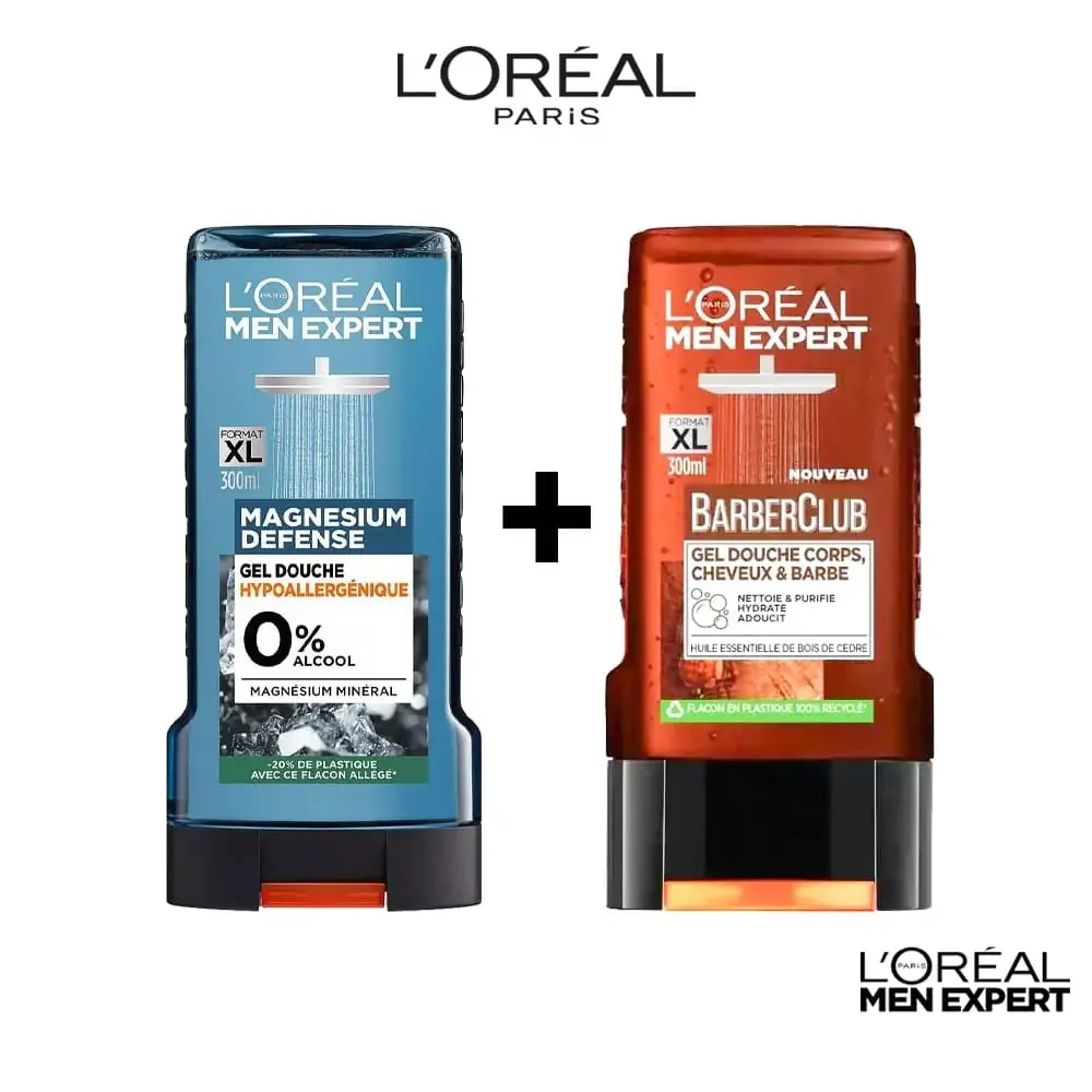 L'Oréal Paris Men Expert جل استحمام كريمي Magnesium + جل Barber Club 300 مل
