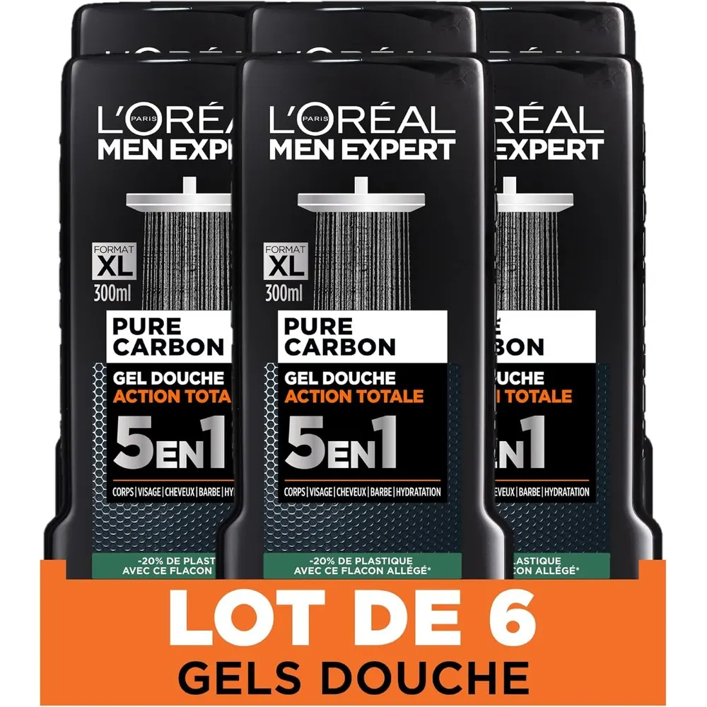 L'Oréal Paris Men Expert جل استحمام Pure Carbon Total Clean 5 في 1 300 مل