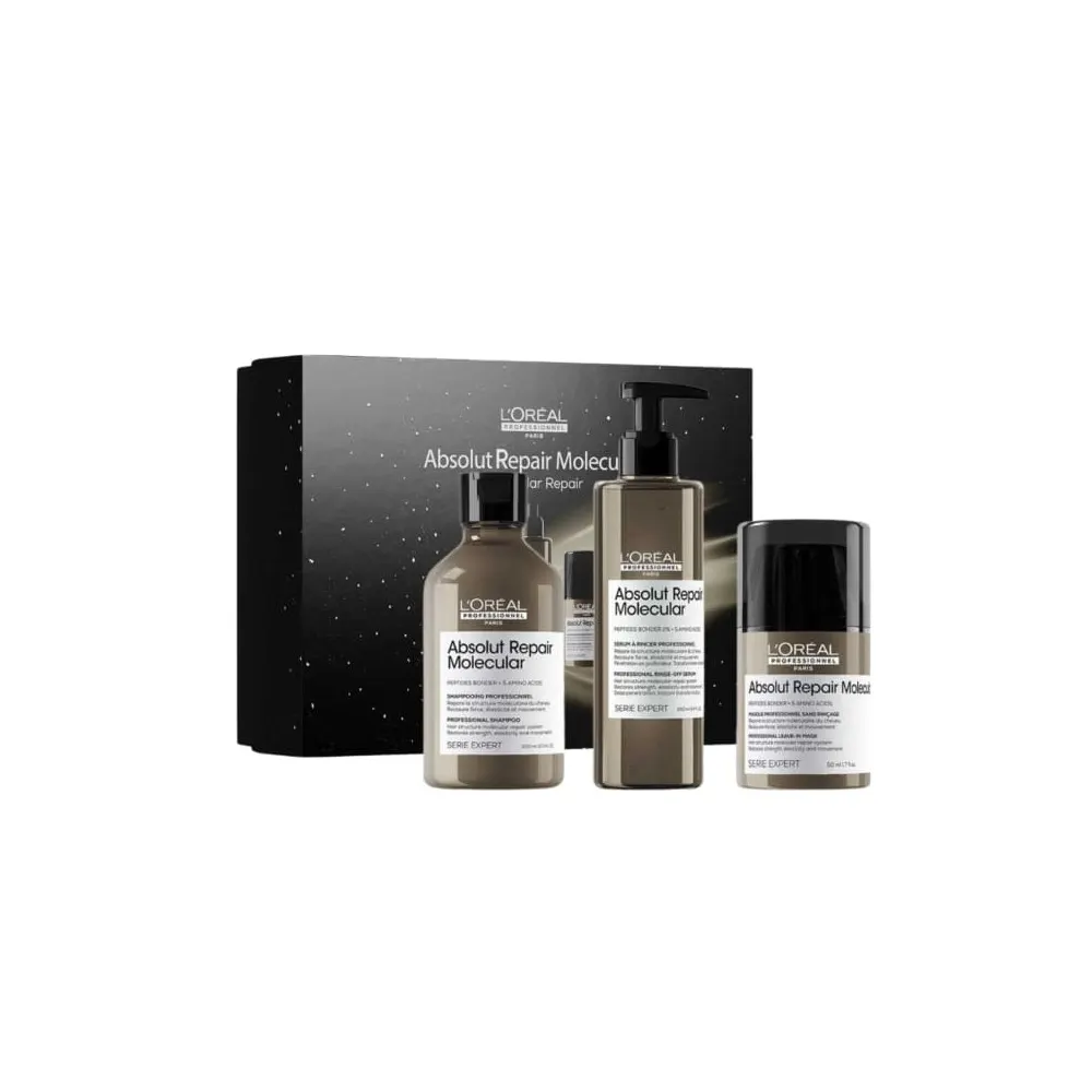 L'Oréal Professionnel Absolut Repair Molecular شامبو 300 مل + ماسك 250 مل مع حقيبة زينة هدية