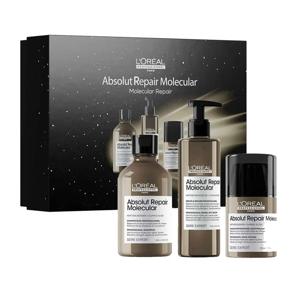 L'Oréal Professionnel Trio Absolut Repair Molecular شامبو 300 مل + سيروم يُشطف 250 مل + Leave-In 50 مل