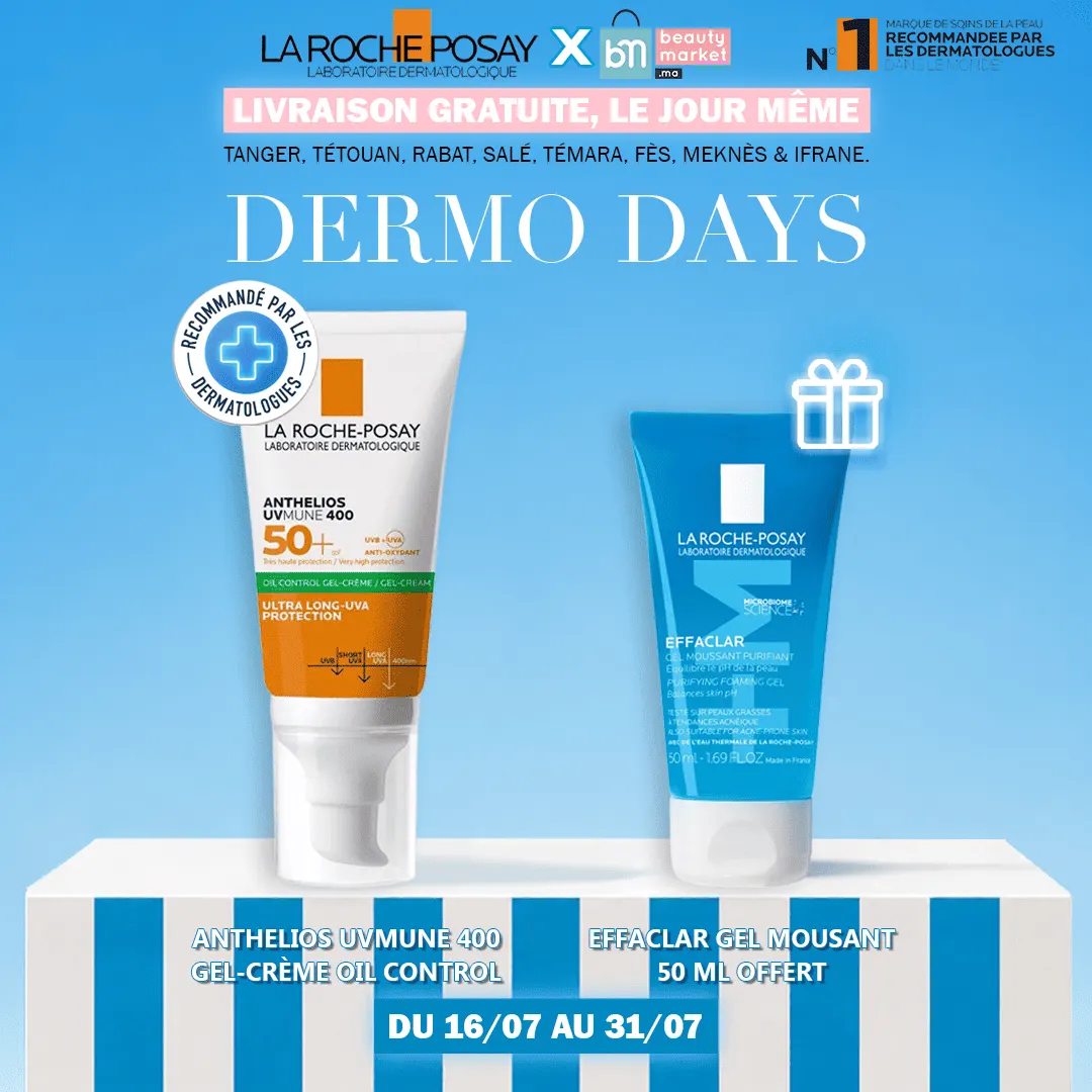 La roche posay anthelios oil control invisible spf50+ peau m à g 50ml = Effaclar Gel Moussant 50ml OFFERT