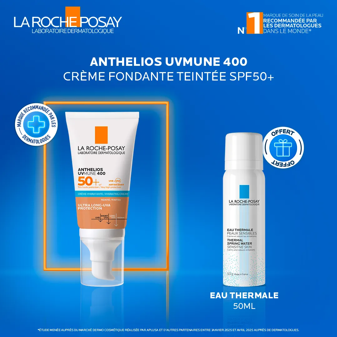 La roche-posay anthelios ultra crème teintée spf50+ 50 ml = Eau thermale 50 ml Offerte