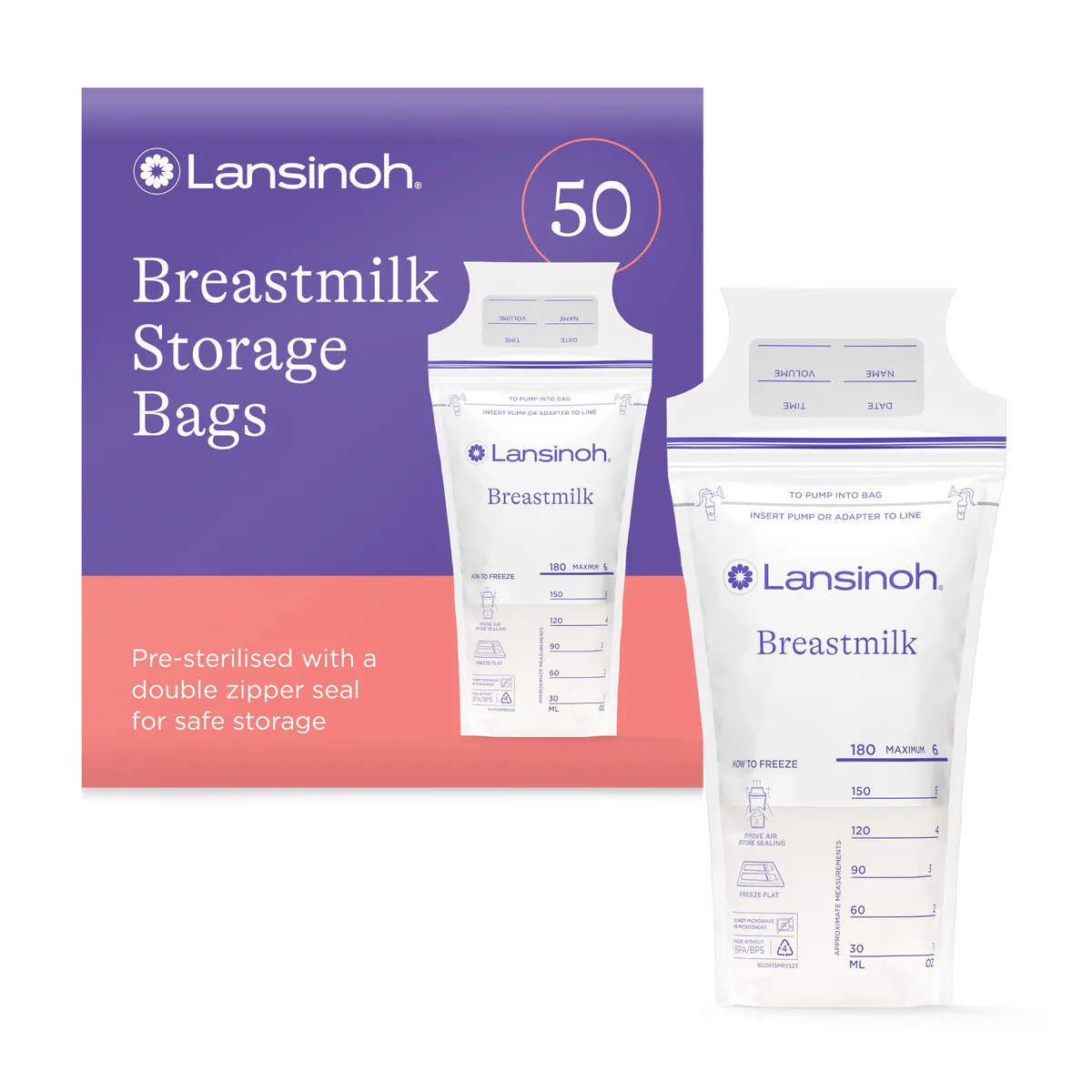 Lansinoh أكياس حفظ حليب الأم 50 وحدة