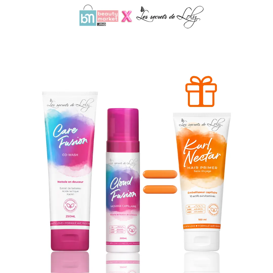 Les Secrets de Loly Care Fusion شامبو كريمي 250 مل + Cloud Fusion موس مثبت للشعر 200 مل = Kurl Nectar هدية