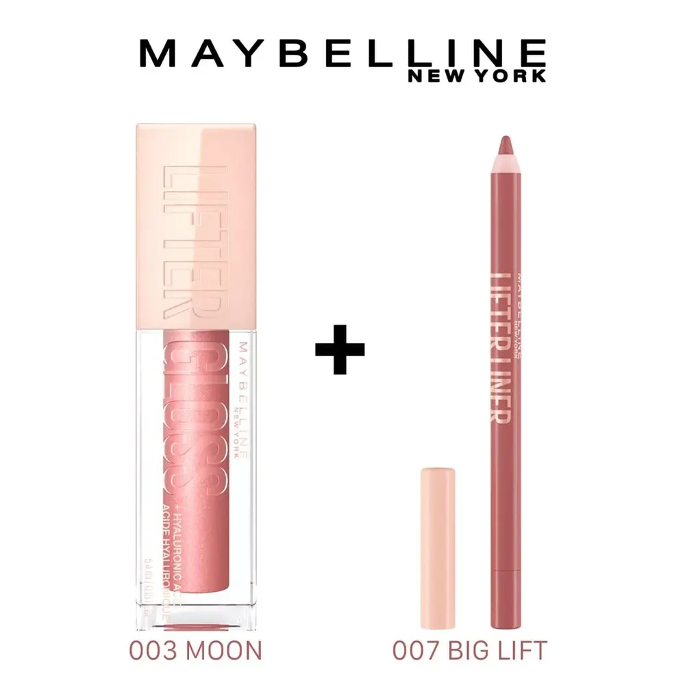Maybelline Lifter Gloss ملمع شفاه مكبر 003 Moon + قلم تحديد الشفاه Lip Liner 007 Big Lift هدية