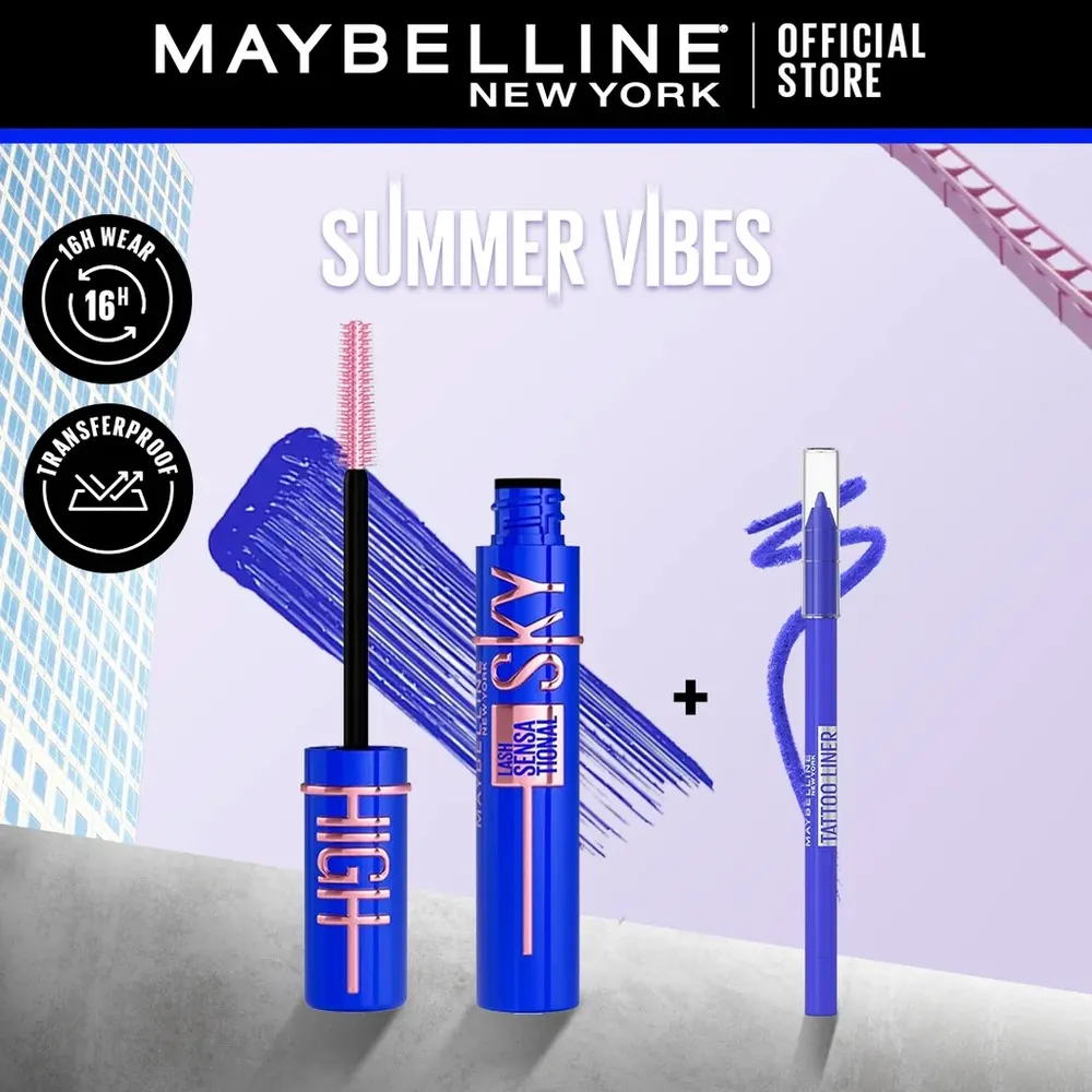 MAYBELLINE SKY HIGH Mascara Volume & Longueur BLEU + TATTOO LINER GALACTIC COBALT