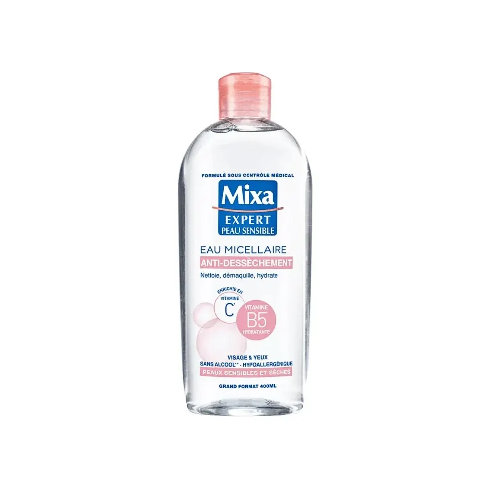 MIXA Eau Micellaire Anti-Dessèchement Physiologique 400ml + Dermo Protect Peaux Sensibles SPF30 Spray 150ml = Tote Bag Offert