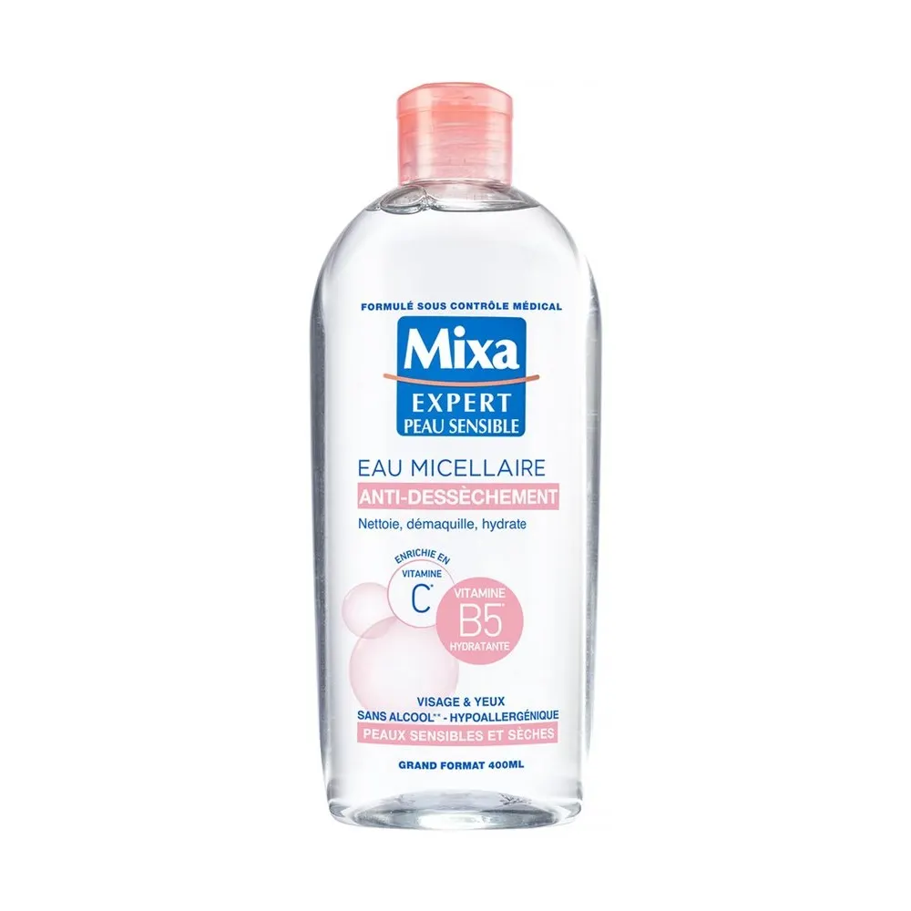 MIXA Eau Micellaire Anti-Dessèchement Physiologique 400ml + Dermo Protect SPF50+ 50ml = Tote Bag Offert