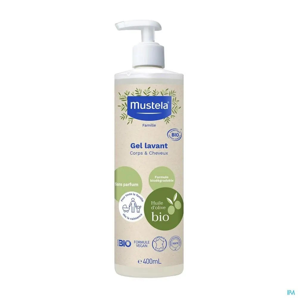 Mustela عبوة جل غسول عضوي 400 مل + كريم تغيير الحفاض عضوي 75 مل + بلسم شامل 75 مل = حقيبة هدية