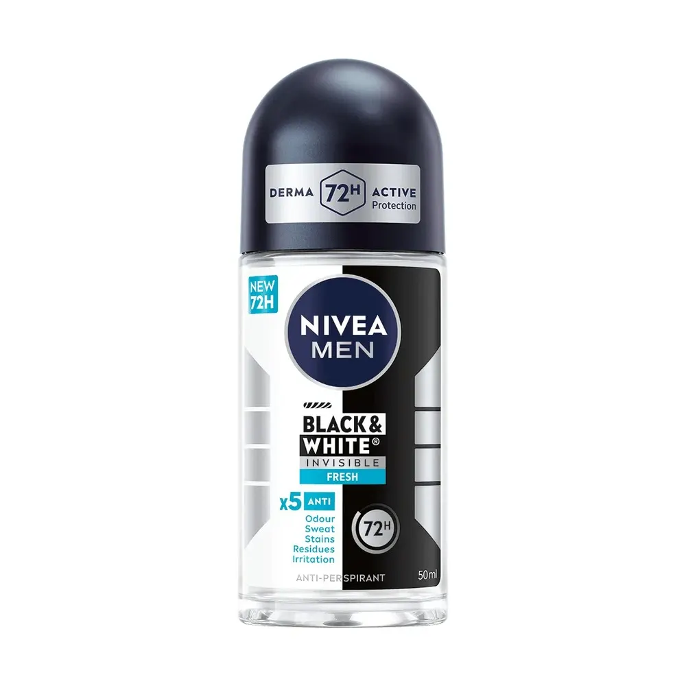 NIVEA MEN Déodorant Roll-On Black & White Invisible Fresh 50ml – Protection 72h
