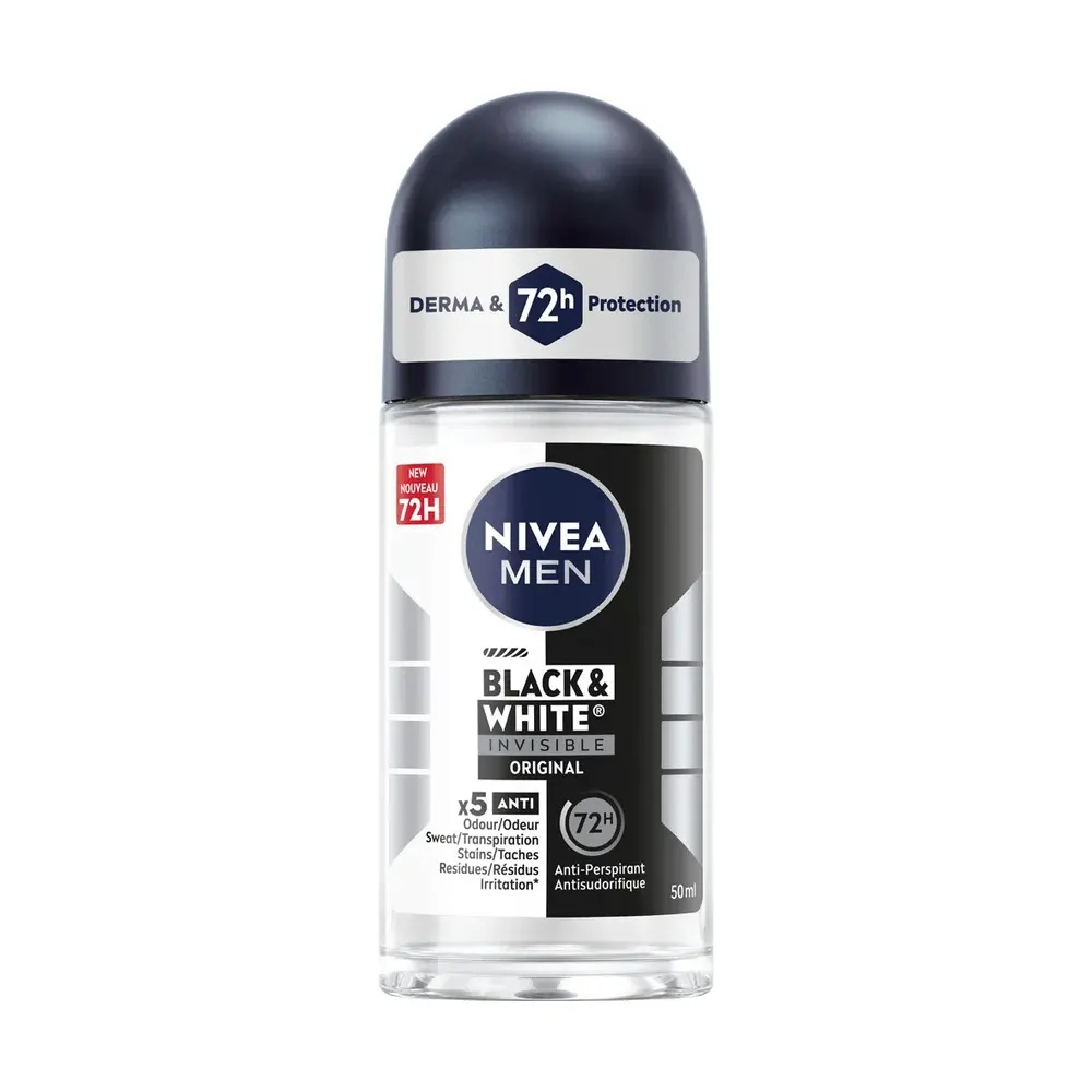 NIVEA MEN مزيل عرق رول-أون Black & White Invisible Silky Smooth 50 مل
