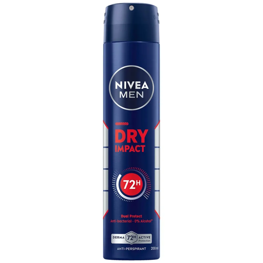 NIVEA MEN Déodorant Spray Dry Impact 72h 200ml – Protection Anti-Transpirante Longue Durée