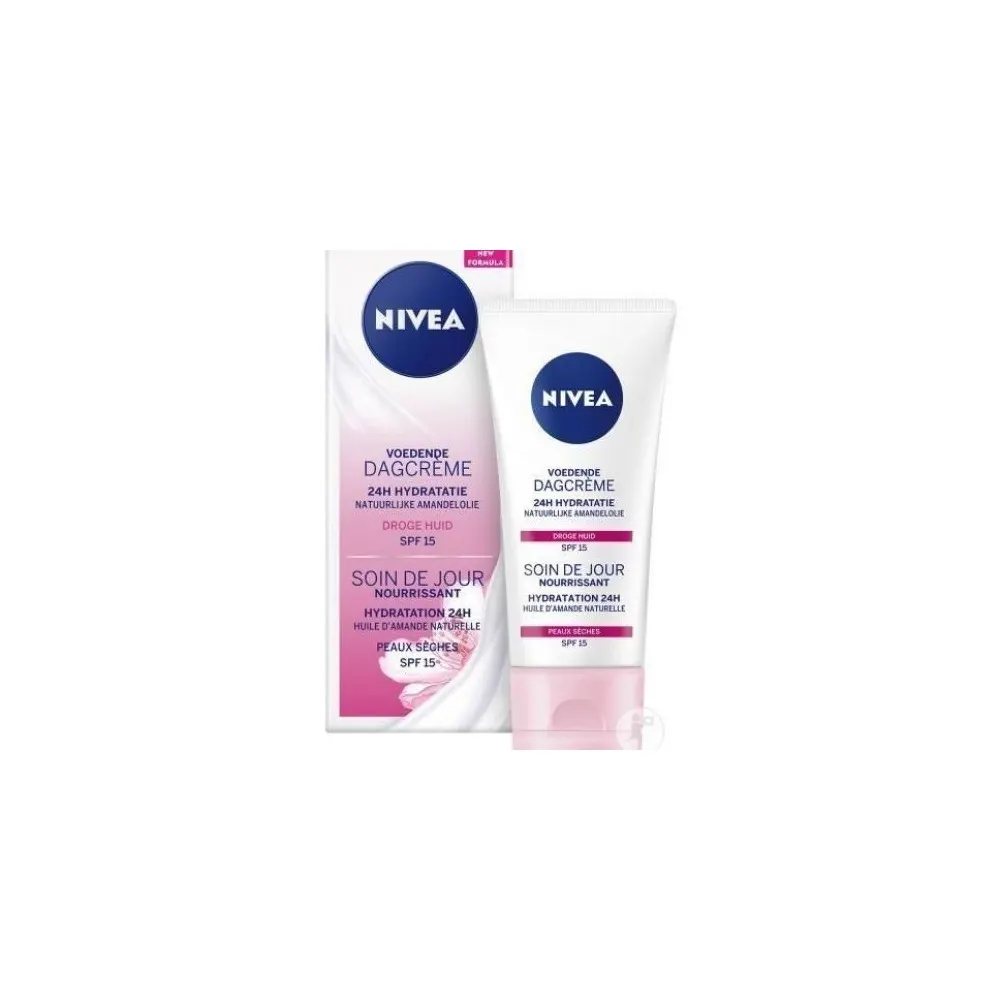 NIVEA عناية النهار 24 ساعة مرطبة ومغذية بزيت اللوز للبشرة الجافة – 50 مل