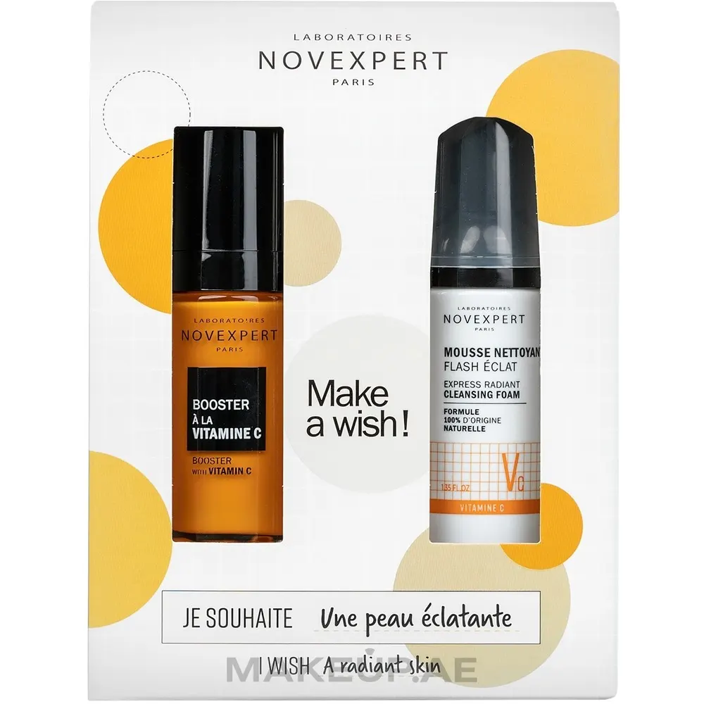 NOVEXPERT Glowing Skin Duo Box سيروم معزز للإشراقة بفيتامين C 30 مل + رغوة Flash Glowing 40 مل
