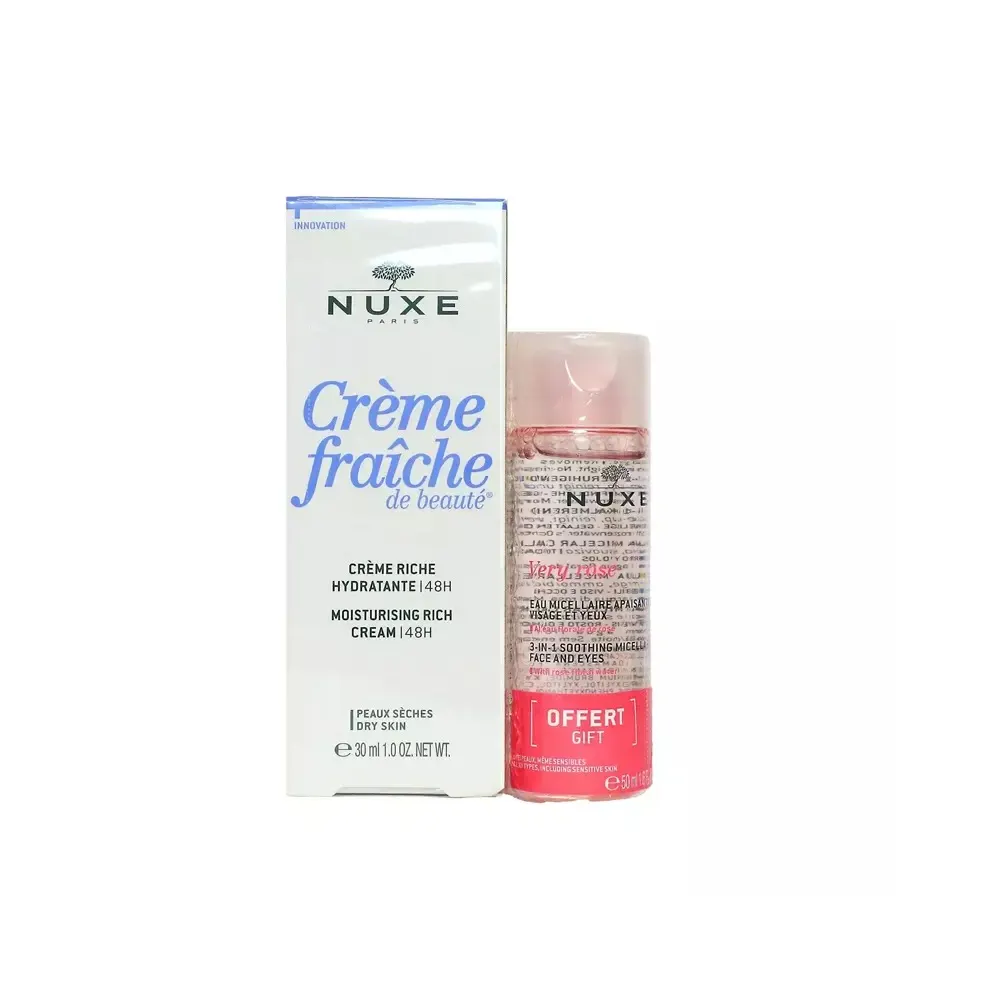 Nuxe Crème Fraîche de Beauté 48 ساعة للبشرة الجافة 30 مل + ماء ميسيلار Very Rose 100 مل هدية