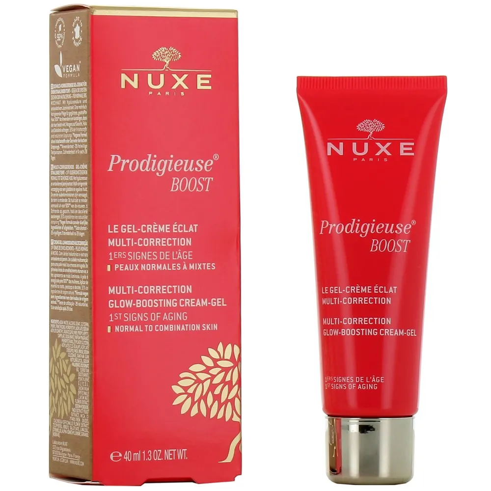 NUXE Crème Prodigieuse Boost جل-كريم للإشراق متعدد التصحيح 40 مل = بلسم زيتي 15 مل هدية