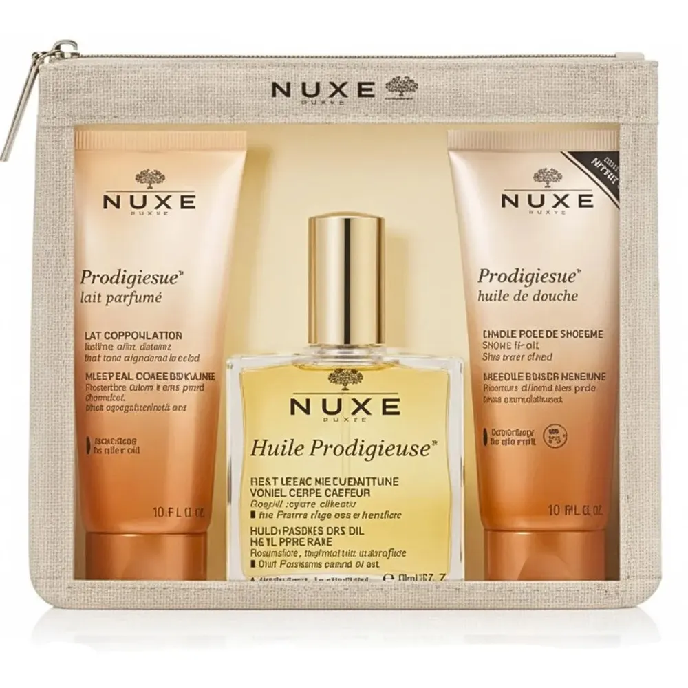 NUXE Prodigieux Trousse Huile Sèche 100ml + Parfum Prodigieux 30ml = Huile de Douche Prodigieux 100ml + Trousse Offerts
