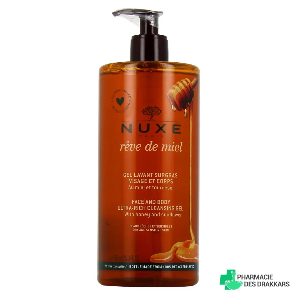 NUXE Rêve de Miel جل غسول غني بالدهون للوجه والجسم 750 مل