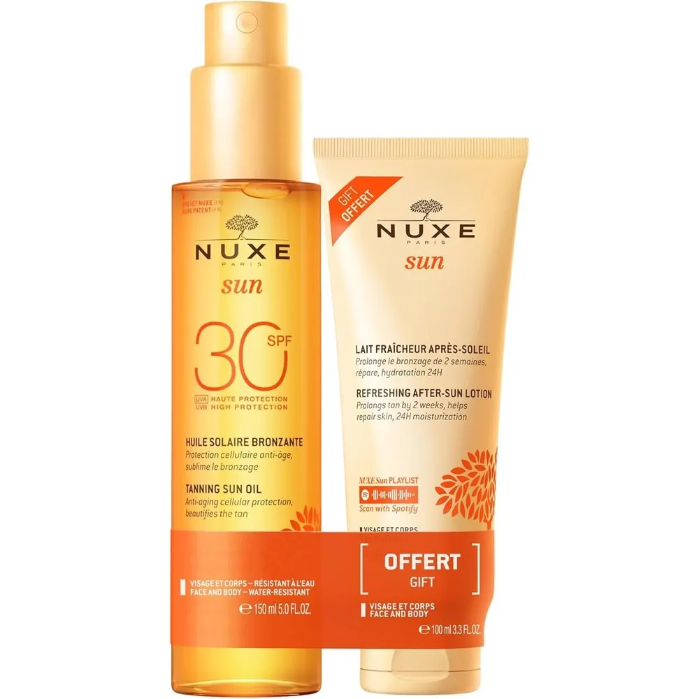 NUXE Sun باك زيت شمسي مسمّر SPF30 150 مل = شامبو استحمام بعد الشمس 100 مل هدية