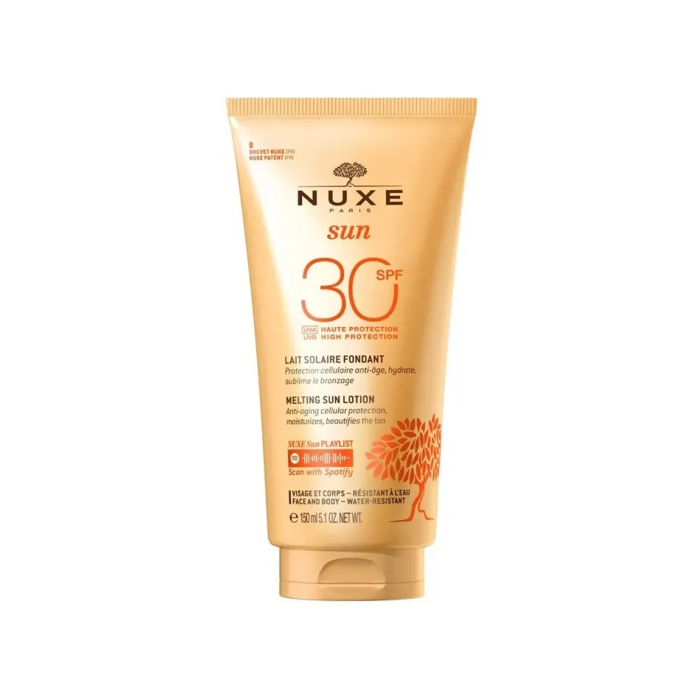 NUXE Sun ثنائي حليب شمسي Fondant حماية عالية SPF30 150 مل = شامبو استحمام بعد الشمس 100 مل هدية