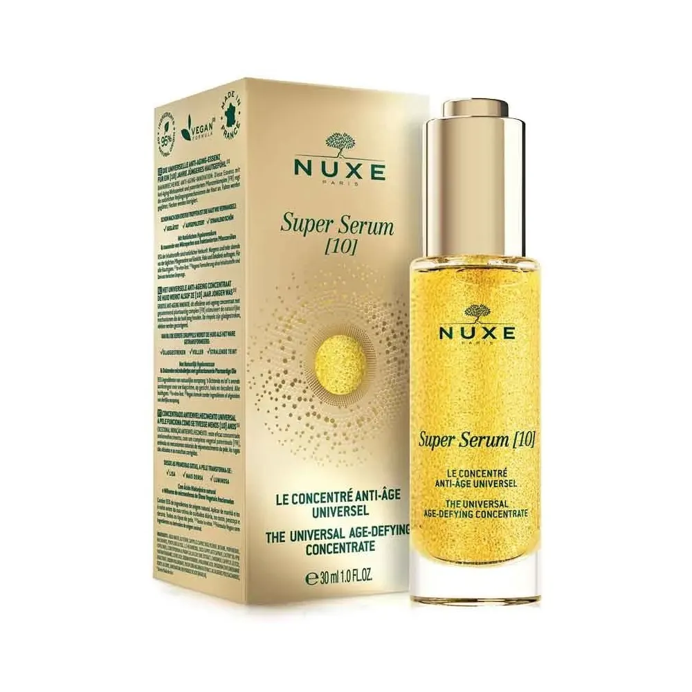 NUXE Super Sérum [10] مركز عالمي مضاد للشيخوخة 50 مل - لجميع أنواع البشرة = حقيبة بيج هدية
